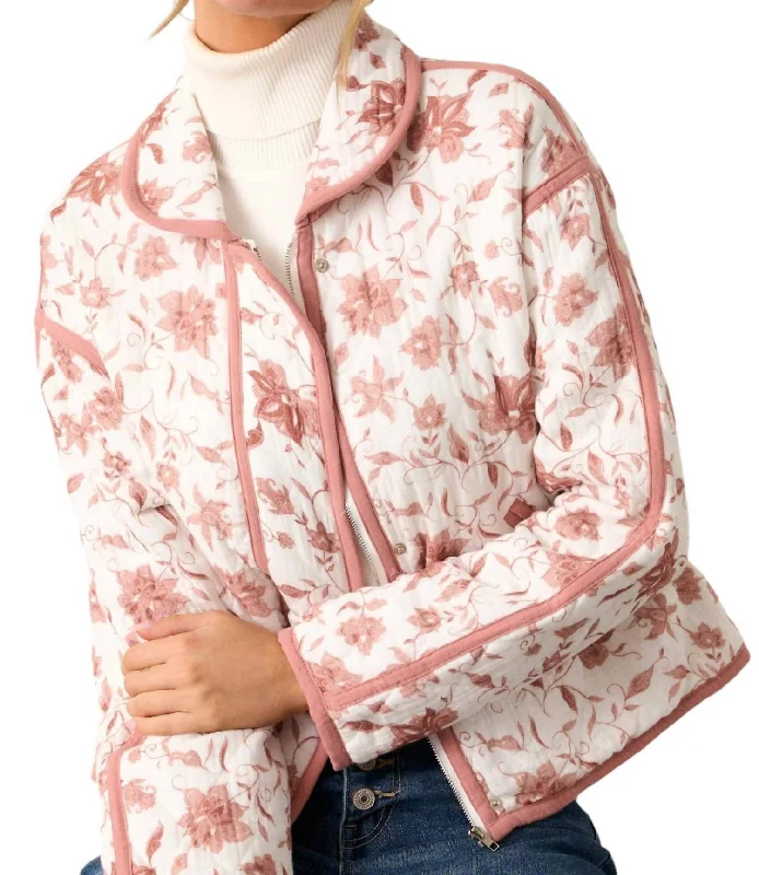 Floral Quilted Jacket In Dusty Pink