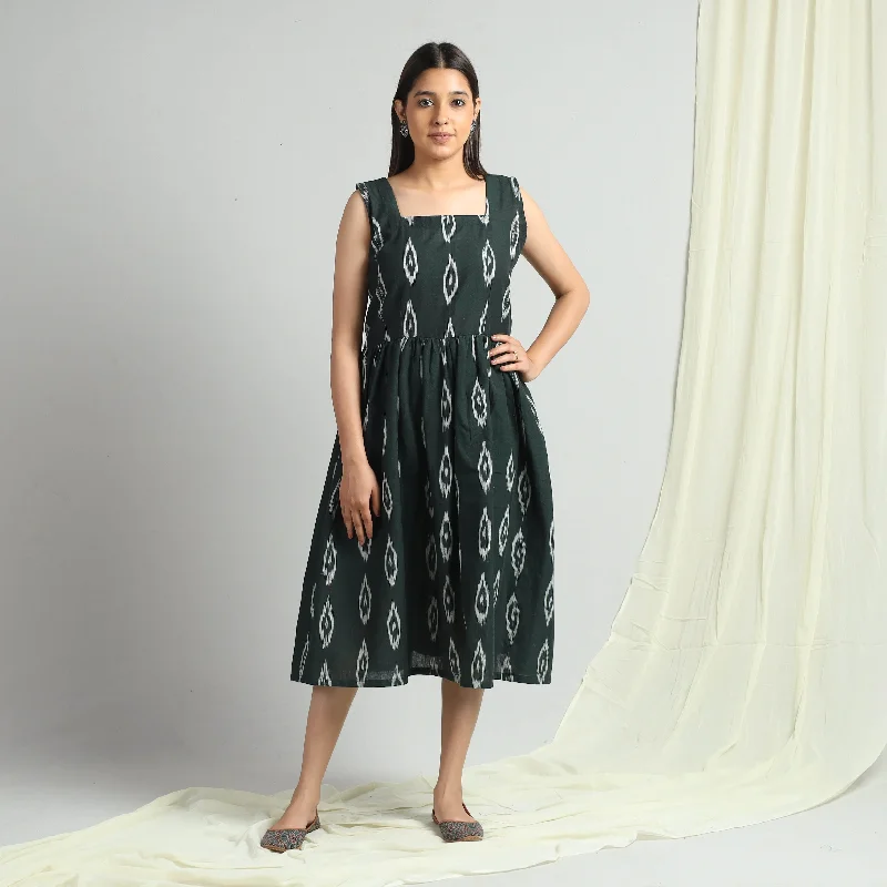 Dark Green - Pochampally Ikat Weave Cotton Dress