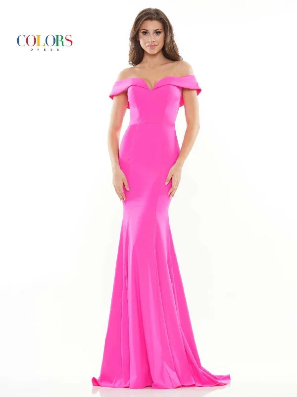 Colors 2692 Colors Long Off Shoulder Fitted Prom Dress