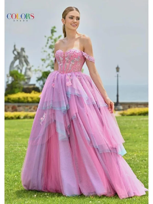 Colors 3534 Formal Ball Gown Long Ruffle Prom Dress