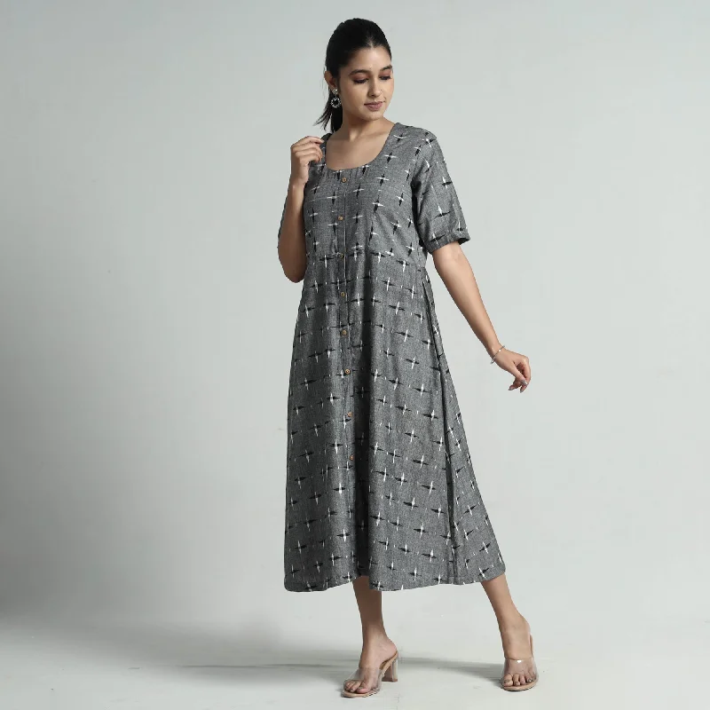 Grey - Pochampally Double Ikat Weave Cotton Dress