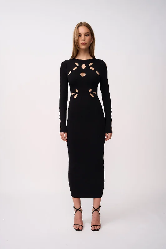 Deal Frenzy Laser Leaf Midi Dress | Final Sale - Black