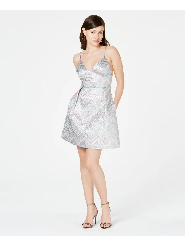 Discount Days LAUNDRY Womens Chevron Spaghetti Strap V Neck Mini Cocktail A-Line Dress