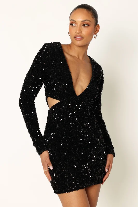 Great Deals Kelly Long Sleeve Sequin Mini Dress - Black