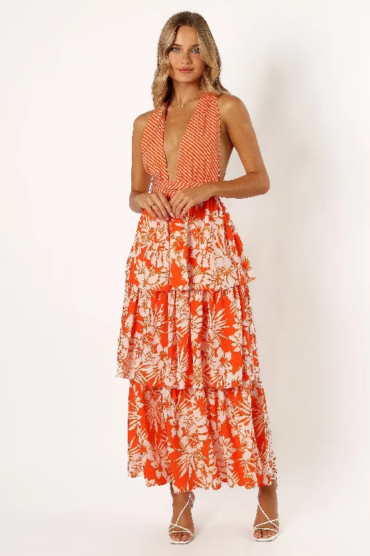 Deep Discounts Calypso Tiered Midi Dress - Orange