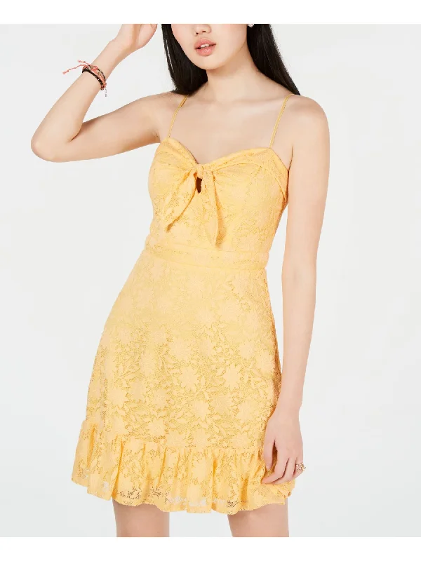 Limited Edition CITY STUDIO Womens Ruffled Spaghetti Strap V Neck Mini Sheath Dress