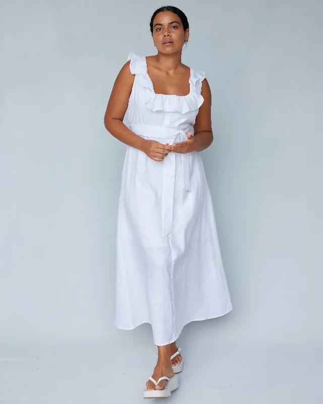 Price Buster Bohdi Linen Midi Dress - White