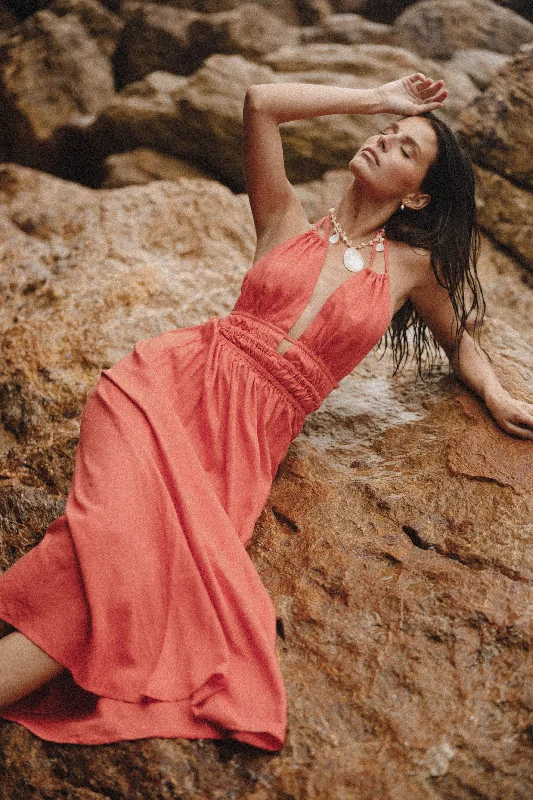 Huge Savings Wilder Halterneck Maxi Dress - Coral Red