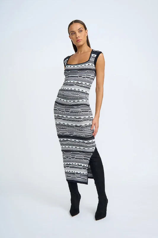 Exclusive Access Monochrome Stitch Knit Dress | Final Sale - Black Grey Ivory