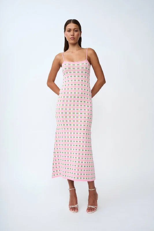 Price Blitz Remy Checker Knit Midi Dress | Final Sale - Pink Green Yellow