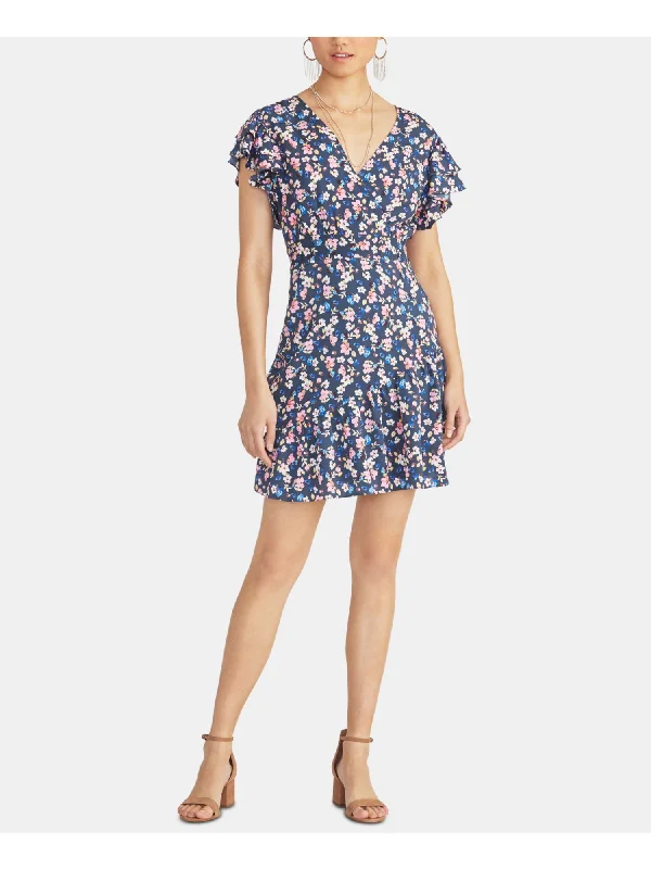 Discount Extravaganza RACHEL ROY Womens Floral Short Sleeve V Neck Above The Knee Sheath Dress