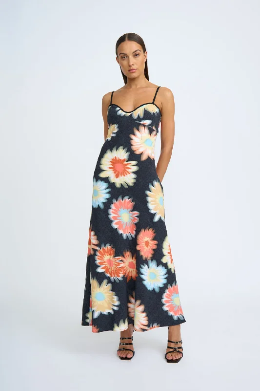 Deal Explosion Malia Bias Midi Dress | Final Sale - Black Orange Multi