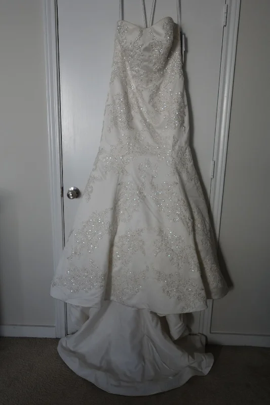 Deal Zone Oleg Cassini Strapless Satin Trumpet Gown with Lace CWG594
