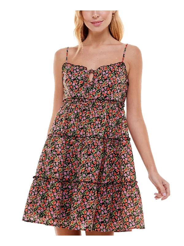 Huge Discounts B DARLIN Womens Zippered Floral Spaghetti Strap Sweetheart Neckline Short Baby Doll Dress