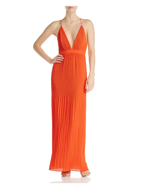 Markdown Madness FAME AND PARTNERS Womens Pleated Sleeveless V Neck Full-Length Evening Sheath Dress