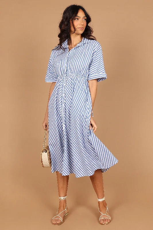 Weekend Flash Sale Finn Collared Midi Dress - Blue Stripe