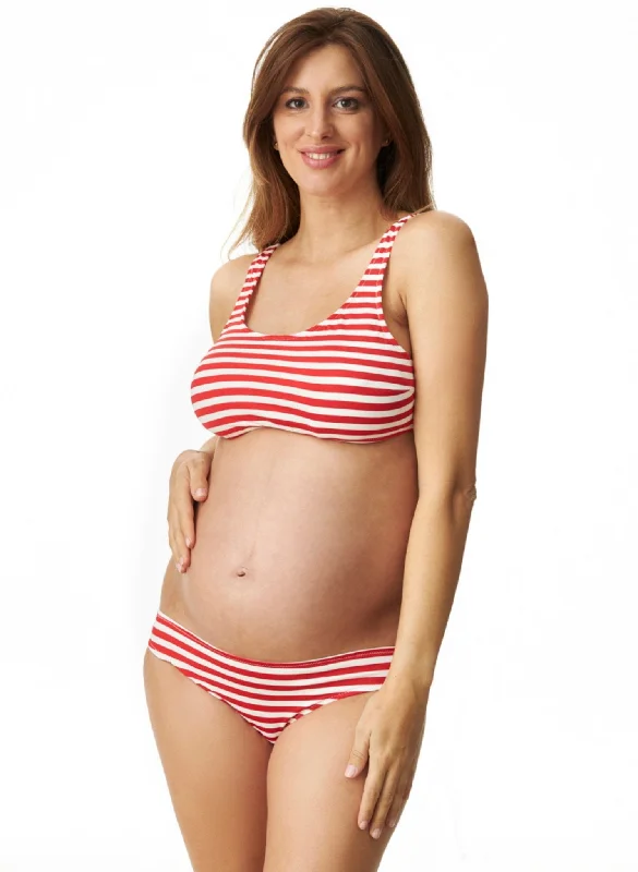 Alba Red Striped Bikini Set Maternity Swimsuit