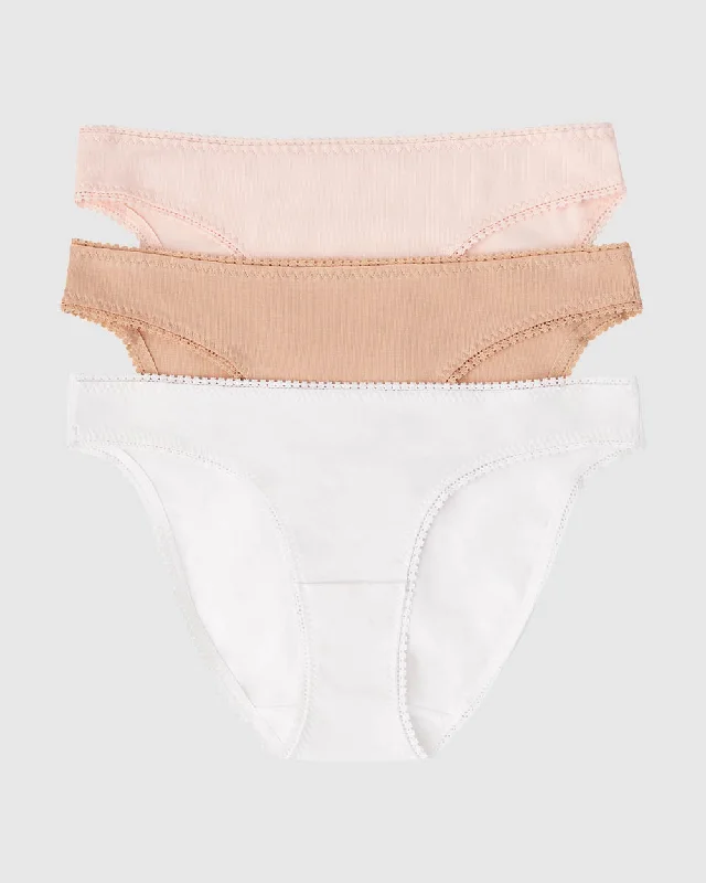 Cabana Cotton Hip Bikini Underwear 3 Pack - Blush White Champagne