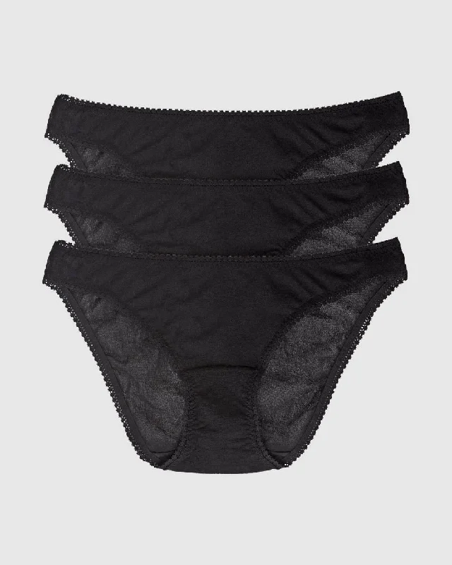 Gossamer Mesh Hip Bikini Underwear 3 Pack - Black