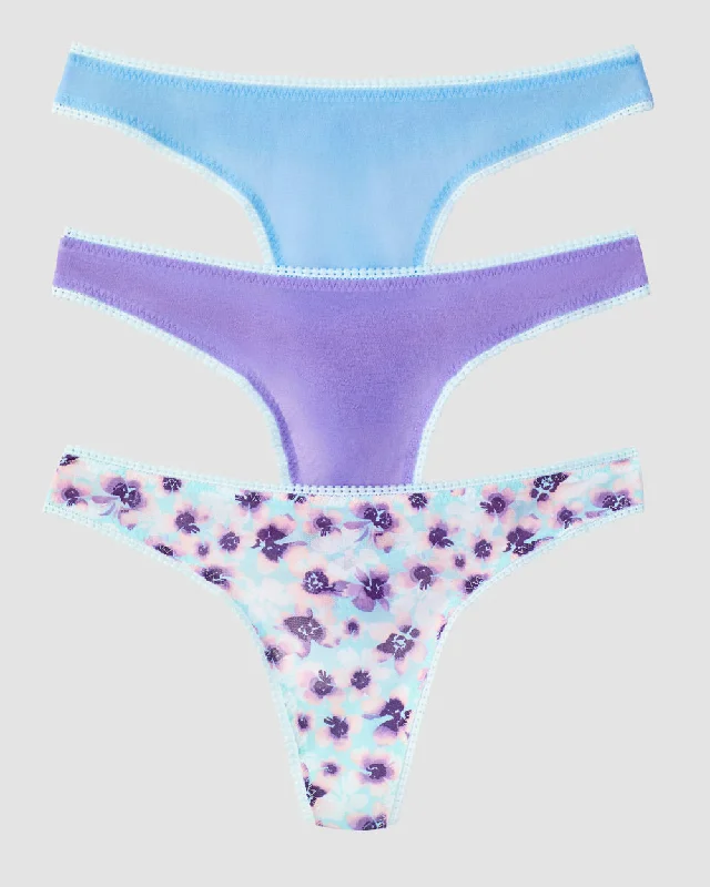 Gossamer Mesh Hip Bikini Underwear 3 Pack - Blue Skies Paisley Purple Floral Dreams