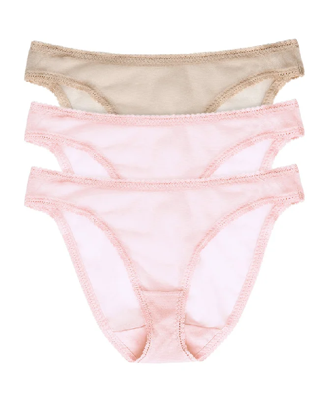 Gossamer Mesh Hip Bikini Underwear 3-Pack - Blush Blush Mocha