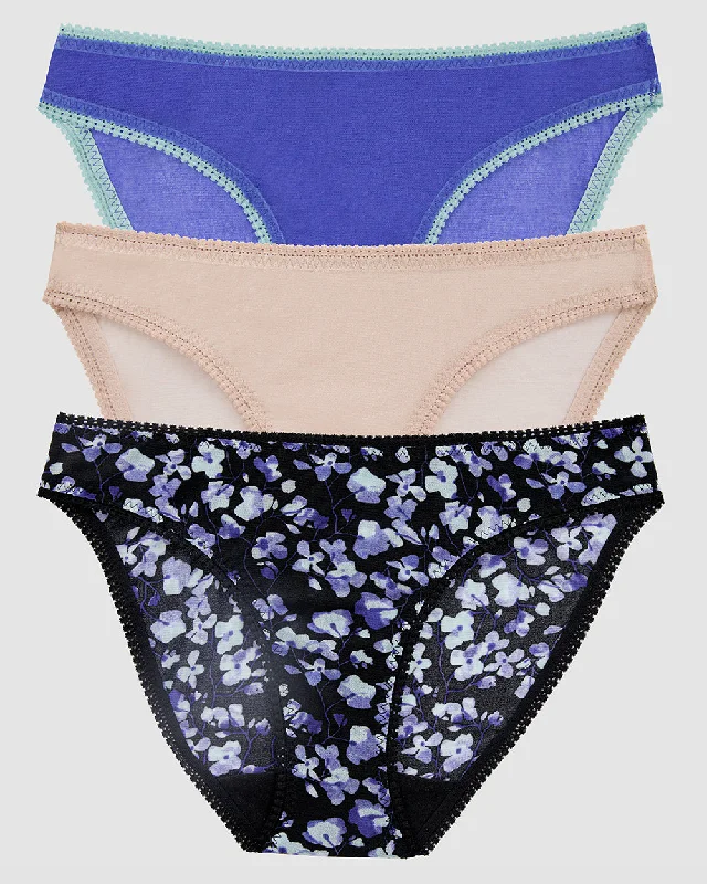 Gossamer Mesh Hip Bikini Underwear 3-Pack - Royal Blue Champgane Evening Blossom