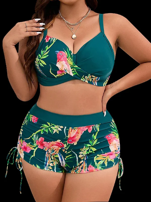 Plus Size Tropical Print Two-Piece Bikini